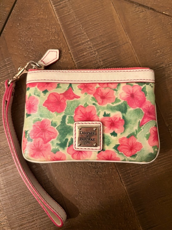 Dooney & Bourke Handbags - Dooney & Bourke Floral Hibiscus Coated Canvas Wristlet Pouch White Pink
